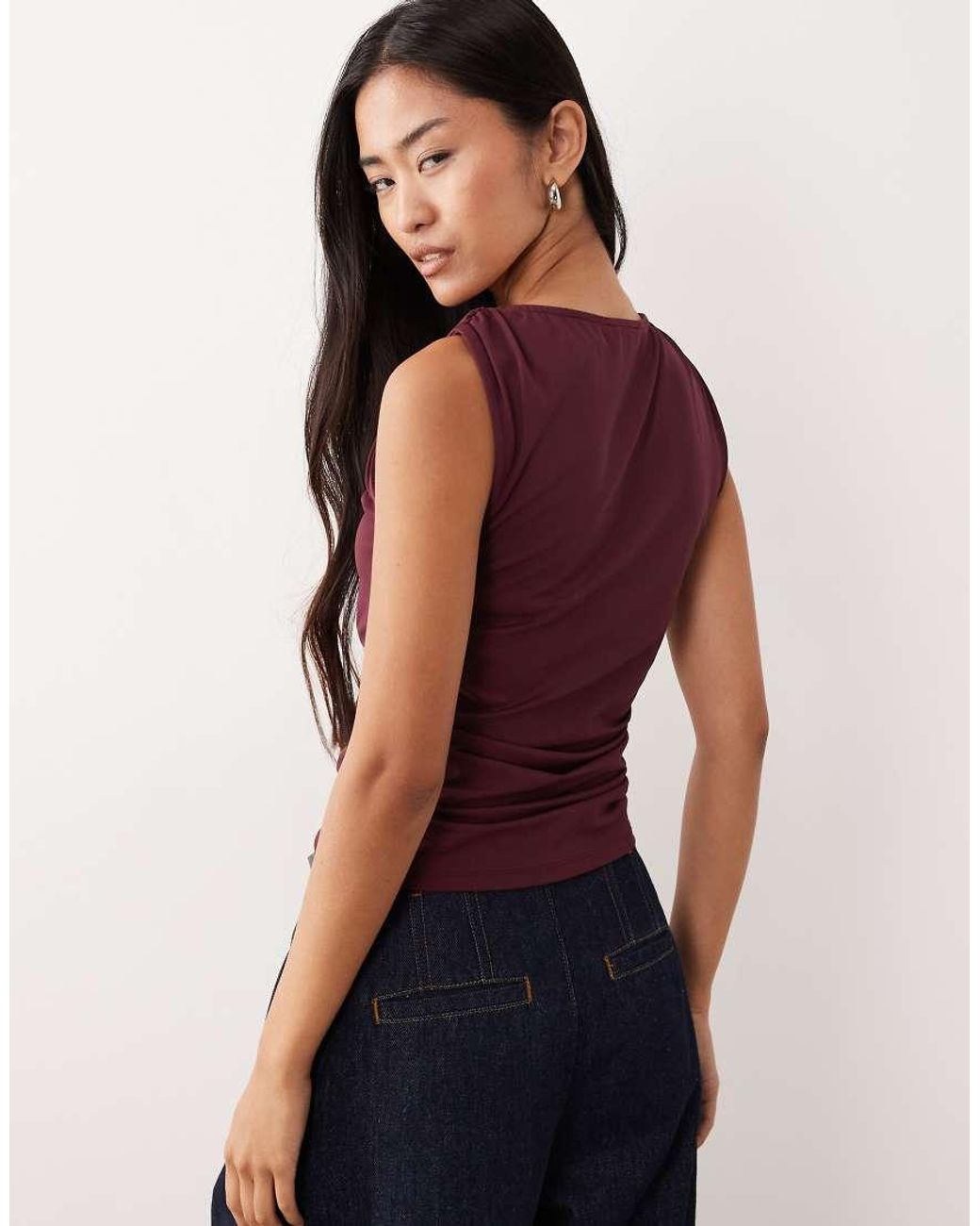 ASOS Purple Draped Slash Neck Top With Metal Hardware Detail