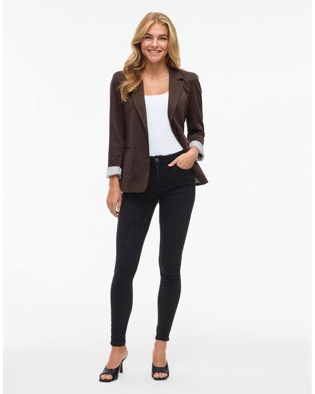 Vila Gray Saga jersey-blazer mit schmaler passform, 3/4-ärmeln und polsterung
