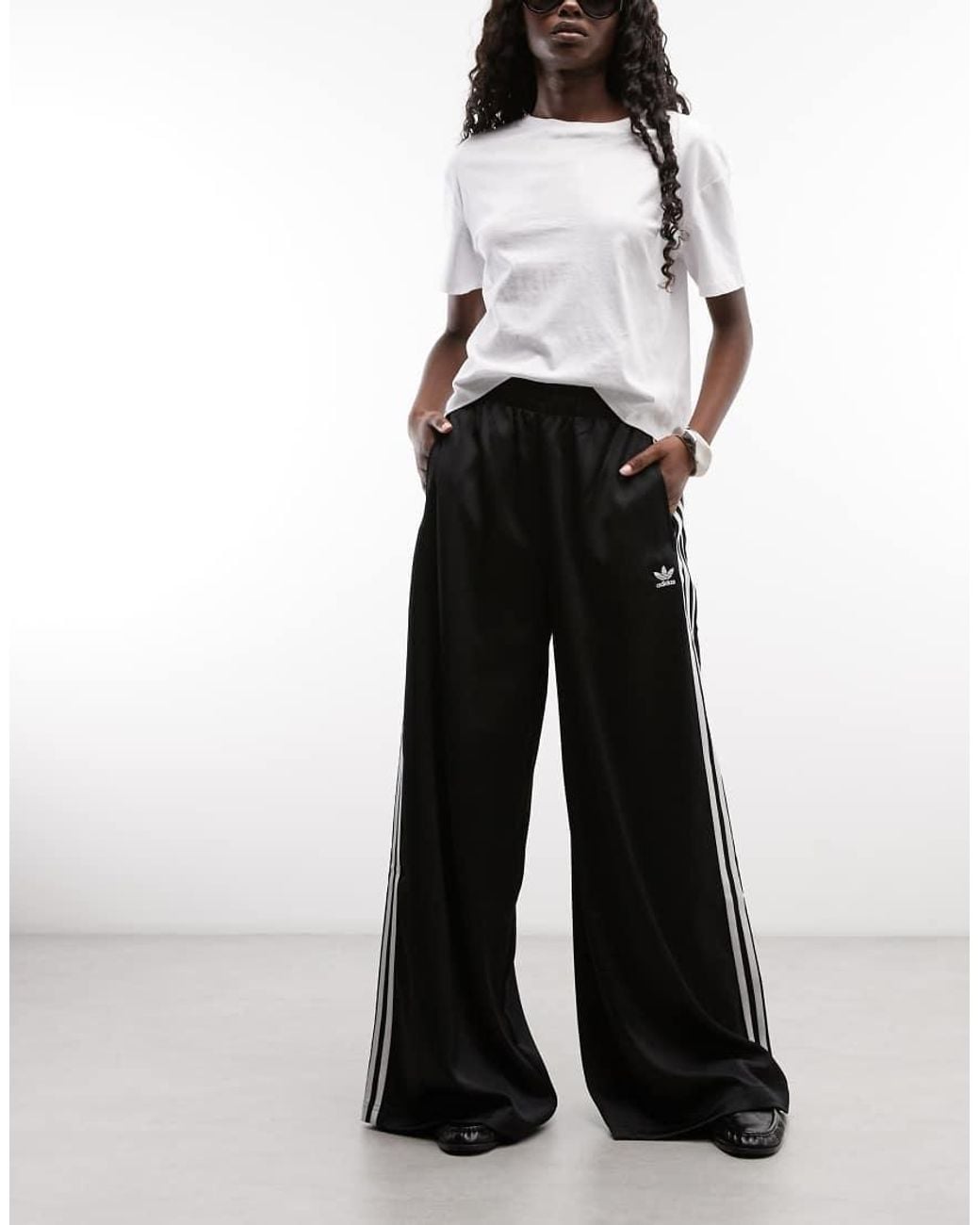 Adidas Originals Black Wide Leg Satin joggers