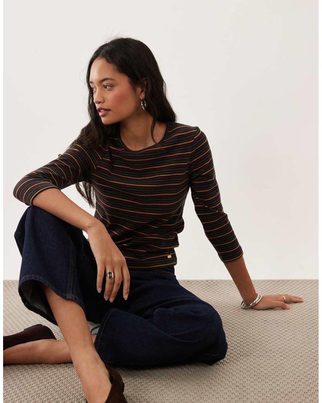 Barbour Black Wynn 3/4 Length Striped Top