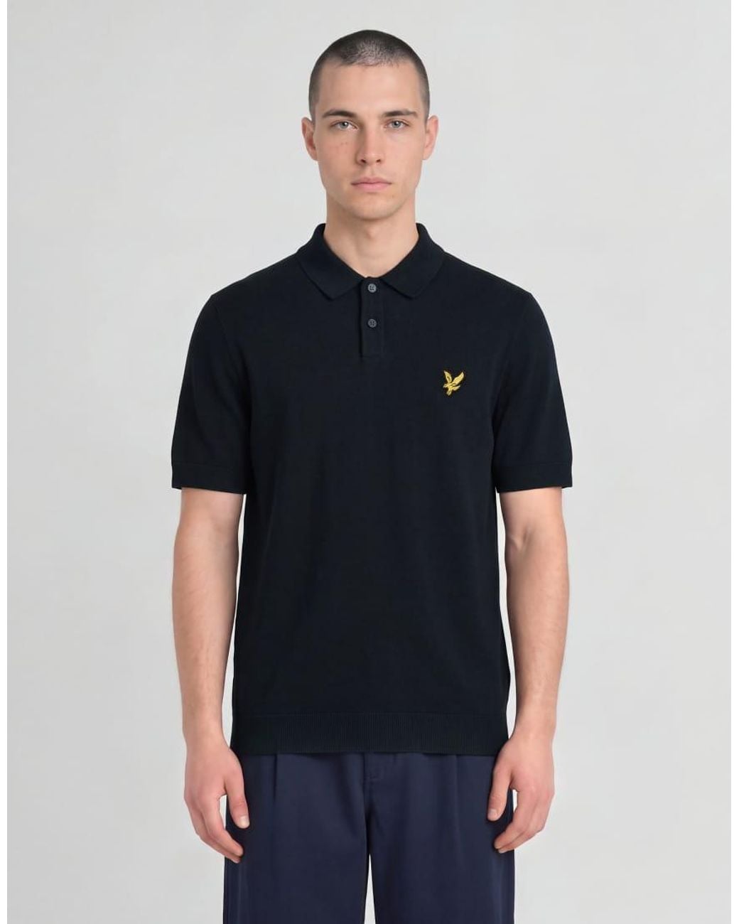 Lyle & Scott Blue Mid Knits Knitted Polo Shirt for men