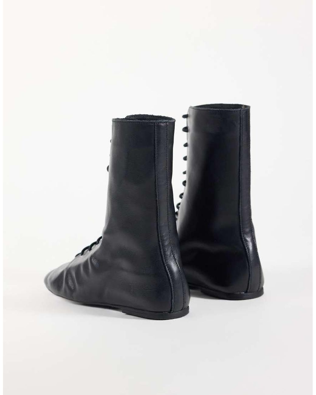 ASOS Blue Anais Real Leather Lace Up Sock Boots