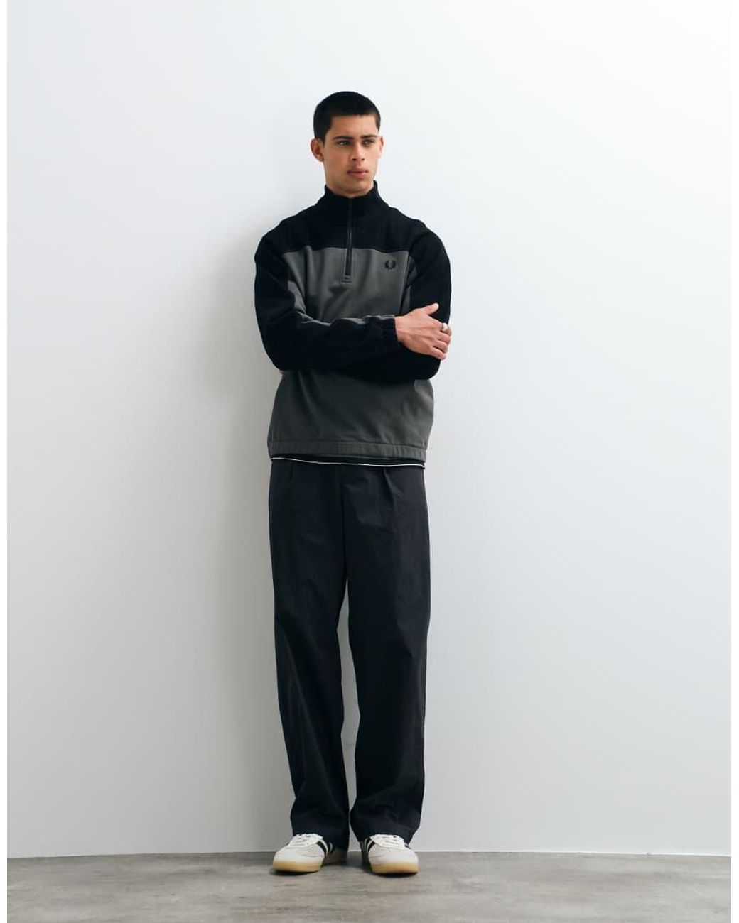 Fred Perry Blue Half Zip Colourblock Sweatshirt for men