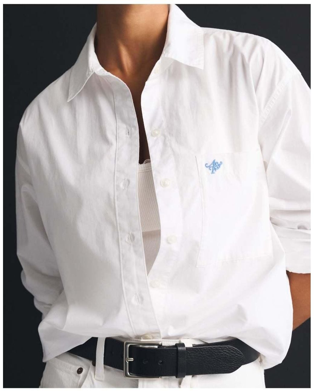 Abercrombie & Fitch White 100% Cotton Poplin Oversized Shirt
