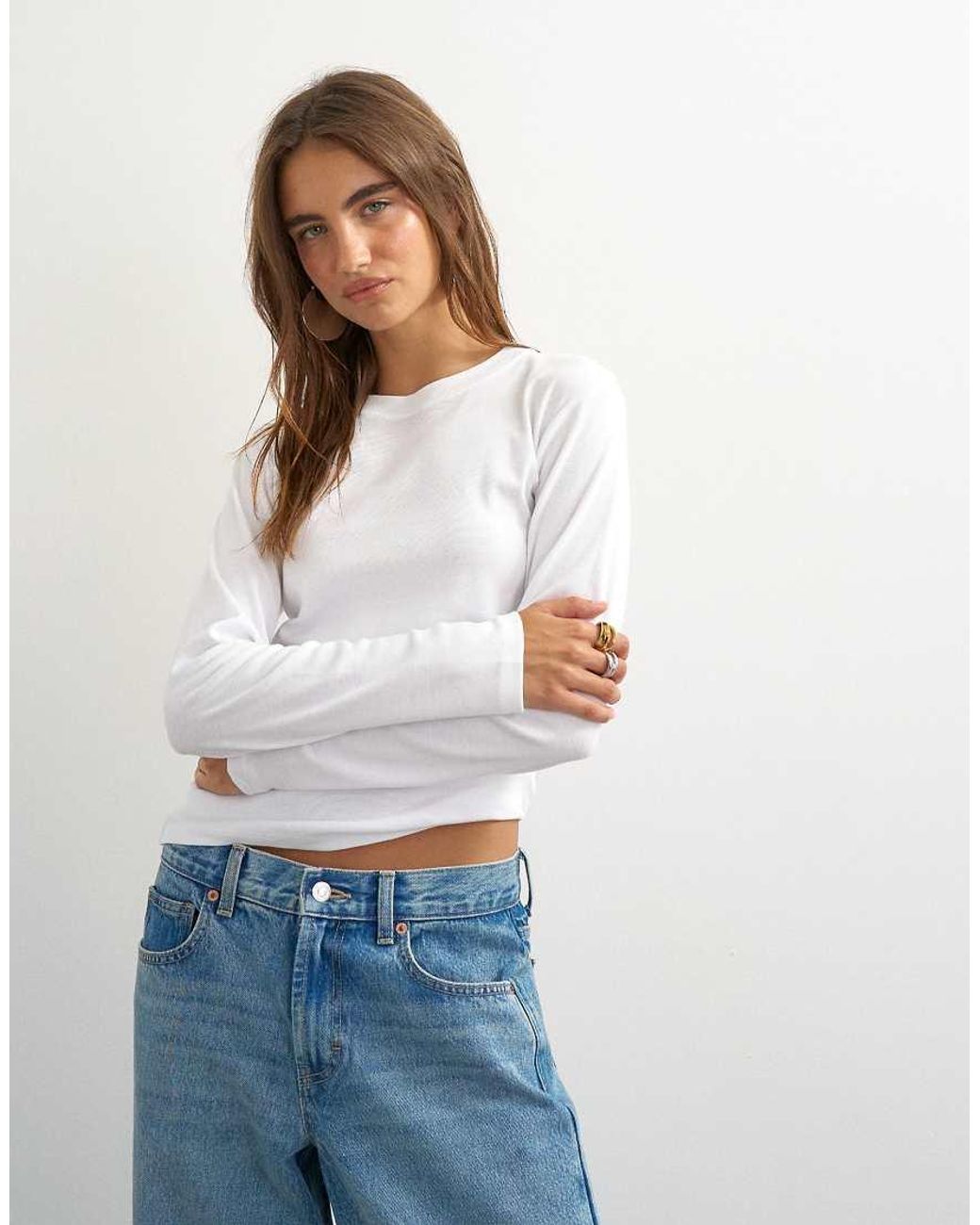TOPSHOP White Long Sleeve Everyday Tee
