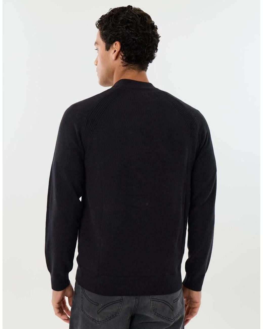 Threadbare Blue Knitted Mock Neck Jumper for men