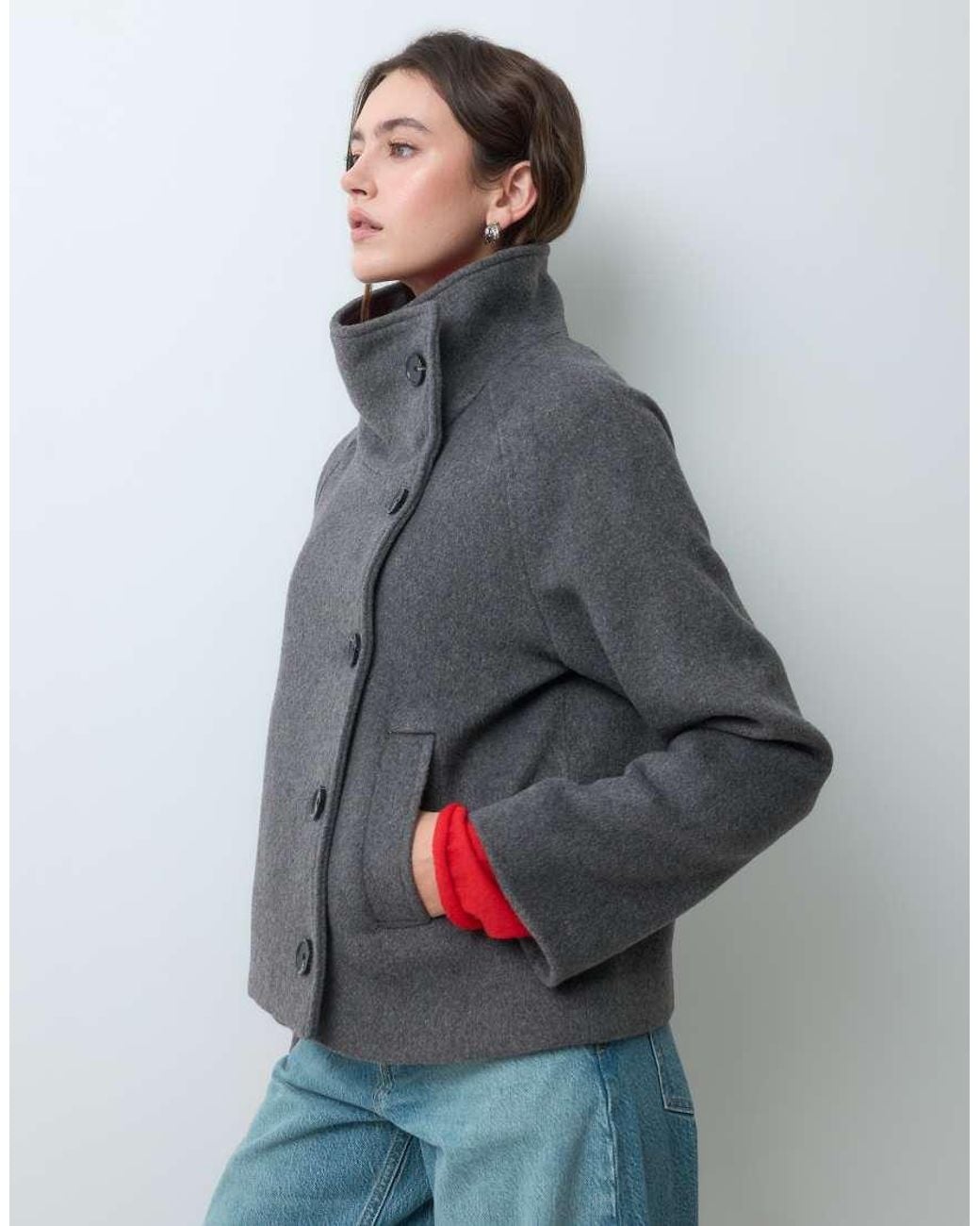 Mango Gray Teen Funnel Neck Short Jacket