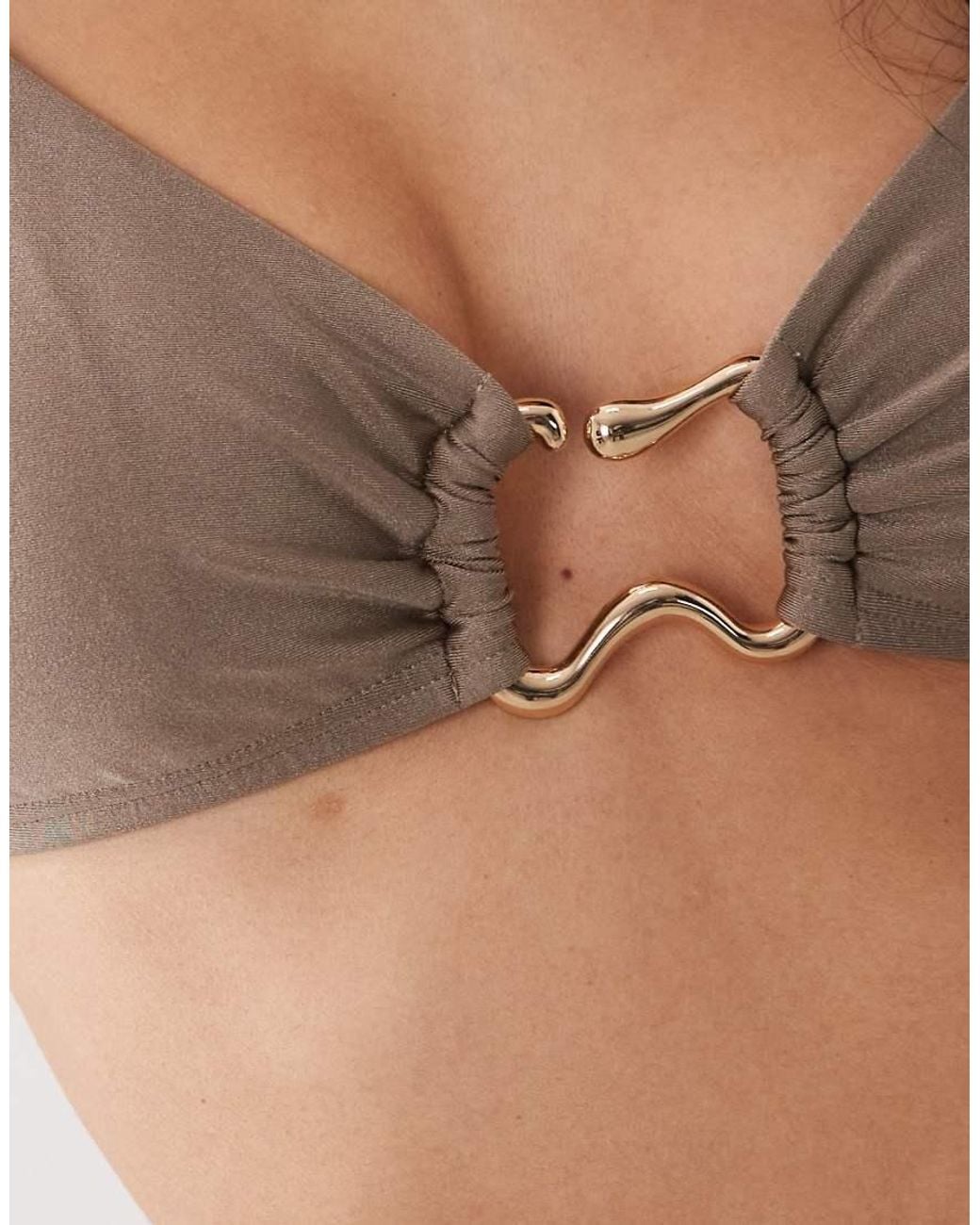 New Look Brown Gold Trim Detail Bikini Top