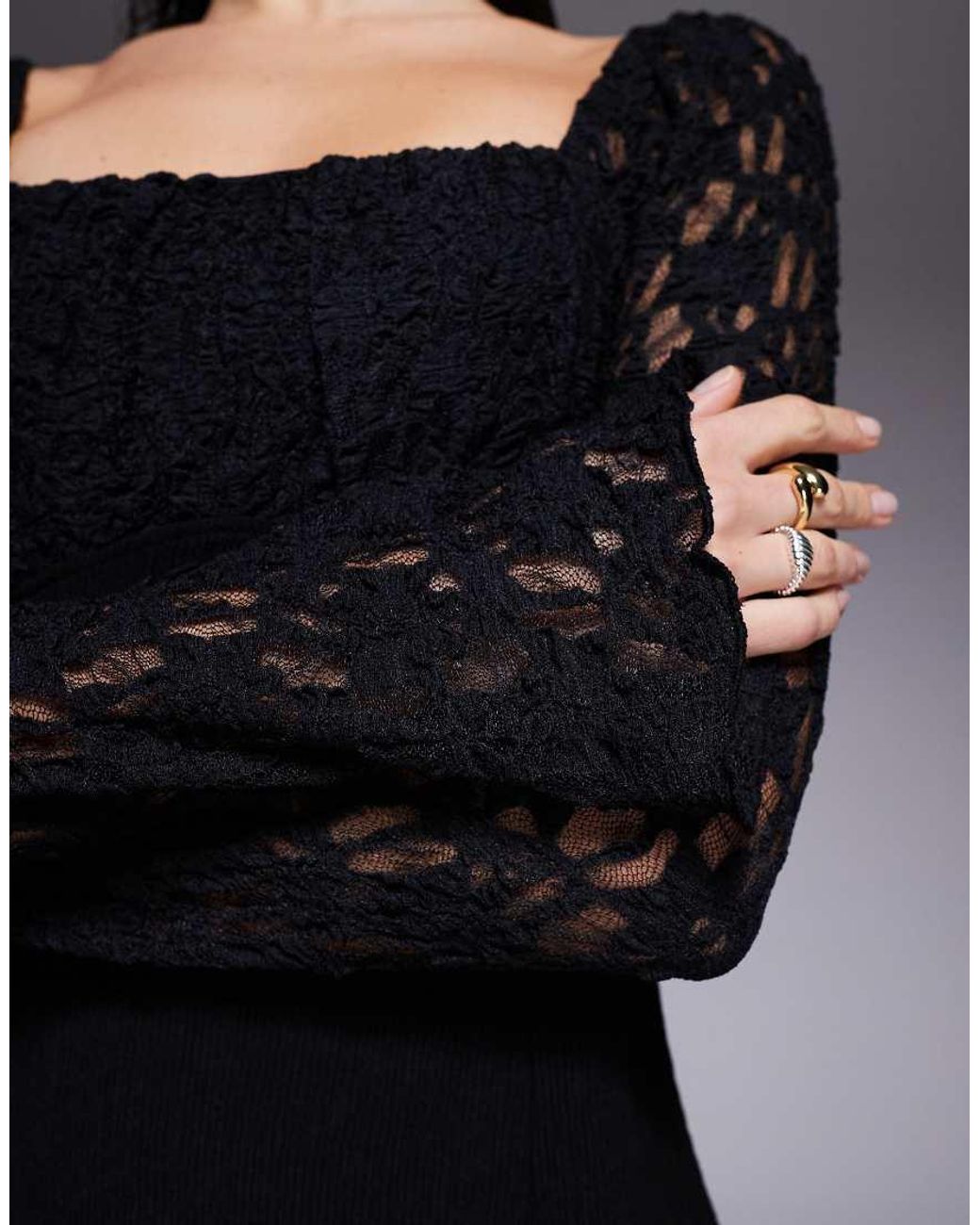 ASOS Black Square Neck Lace Sleeve Mini Dress