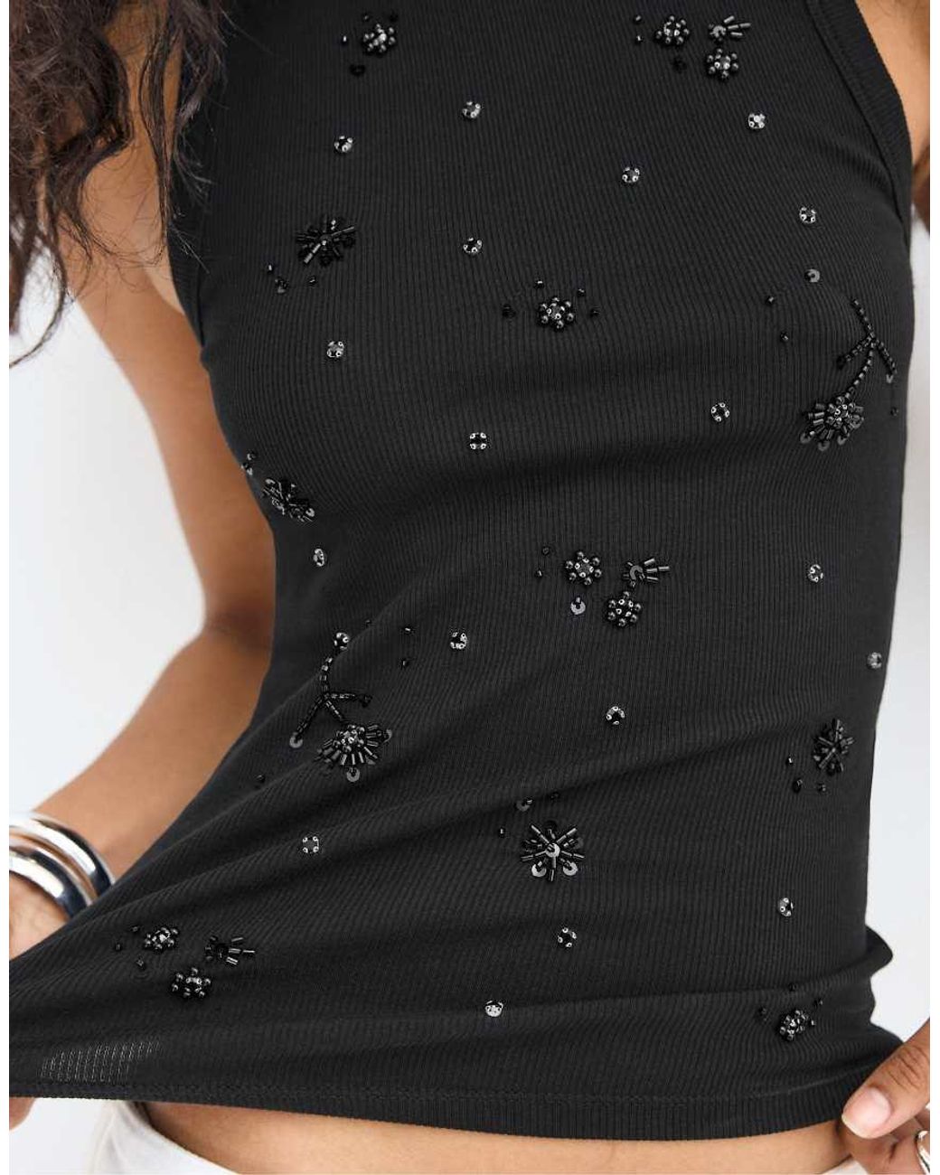 Stradivarius White Jewelled Racerback Top