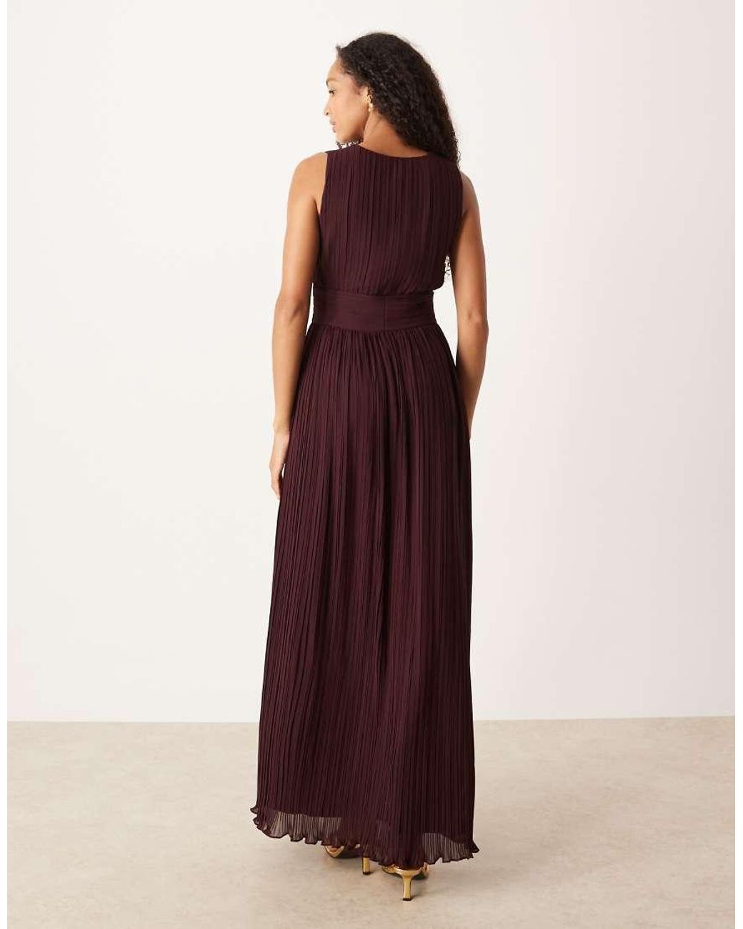 Six Stories Purple Pleated Plunge Maxi Dress