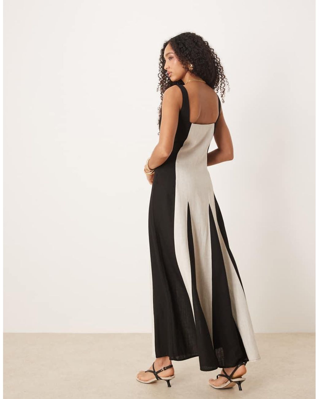 Pretty Lavish Natural Square Neck Contrast Linen Look Maxi Dress