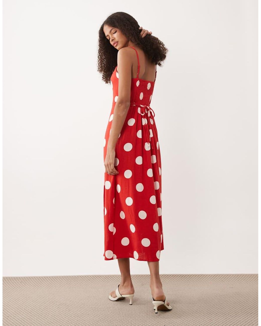 Nobody's Child Red Maddy Linen Rich Smocked Back Cami Midi Dress