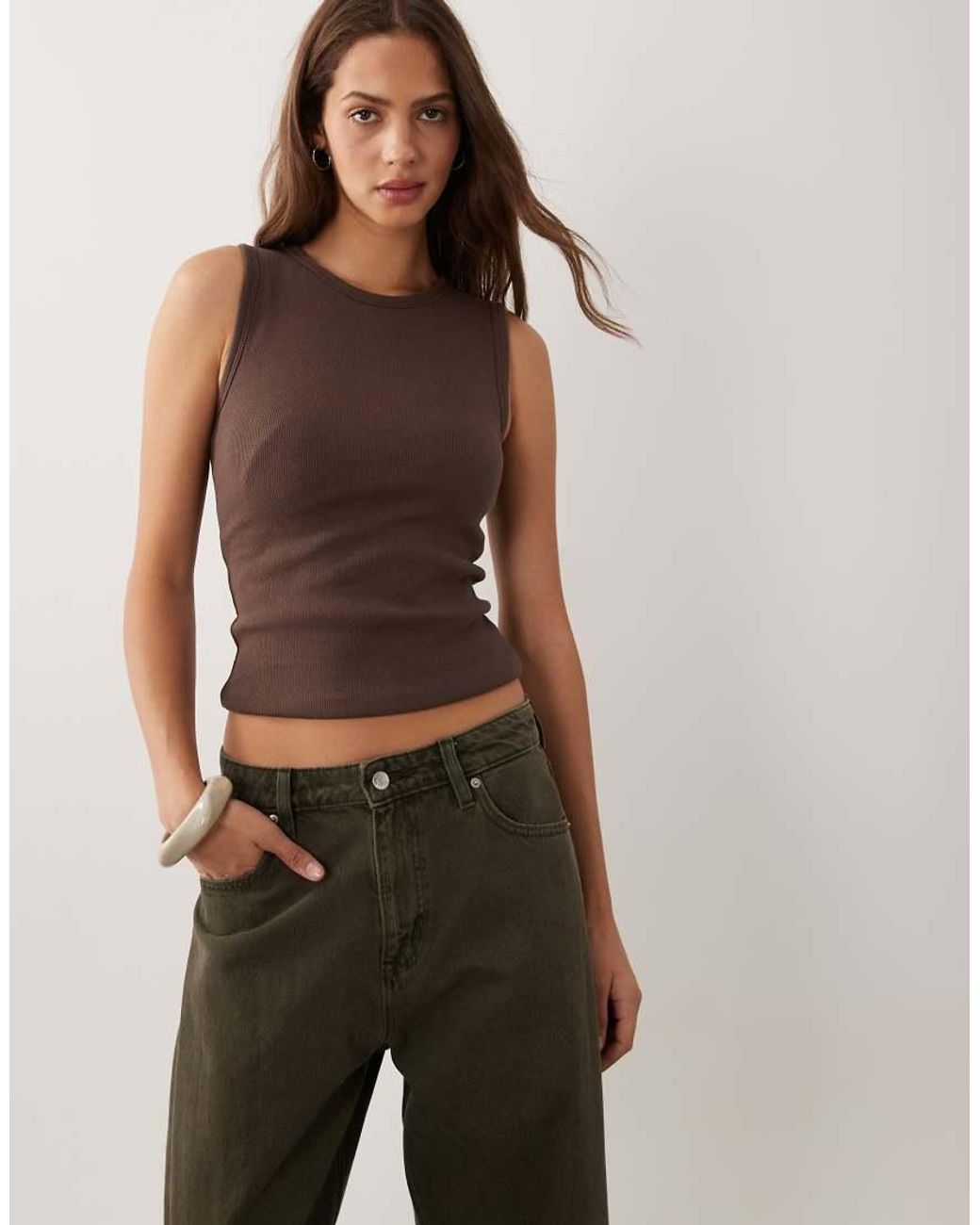 Abercrombie & Fitch Brown Ribbed Tank Top With Built