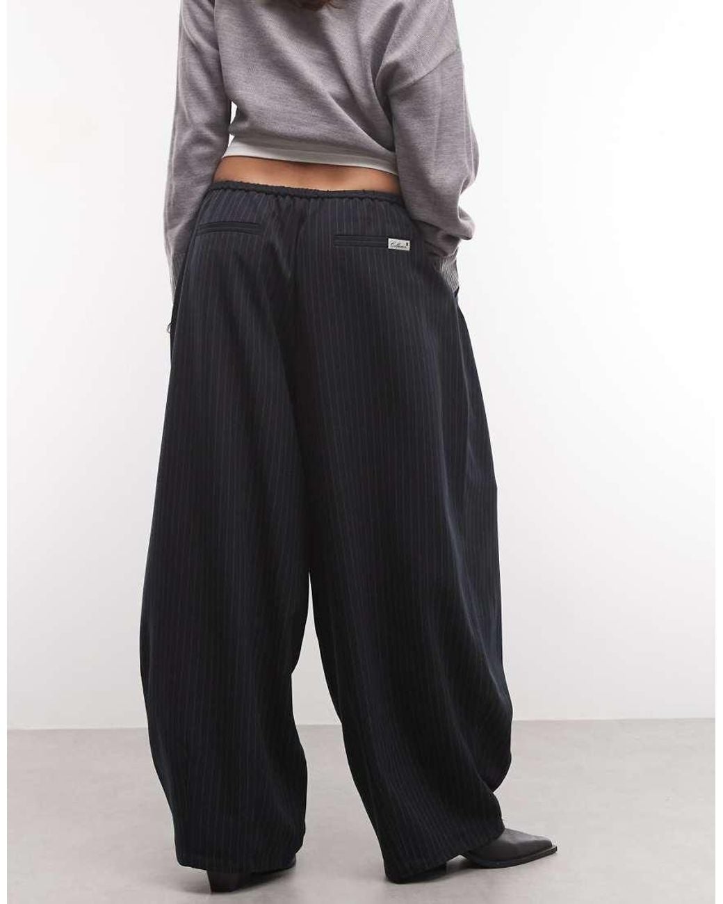 Collusion Gray Balloon Leg Pant With Tie Waist-navy