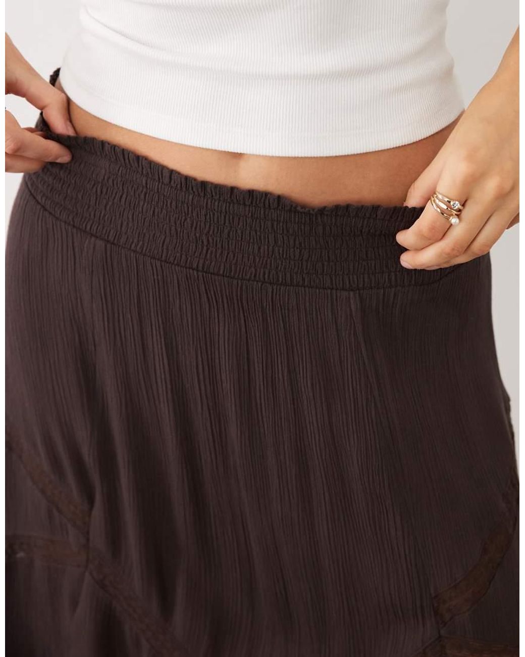 New Look Natural Asymmetric Lace Insert Midi Skirt