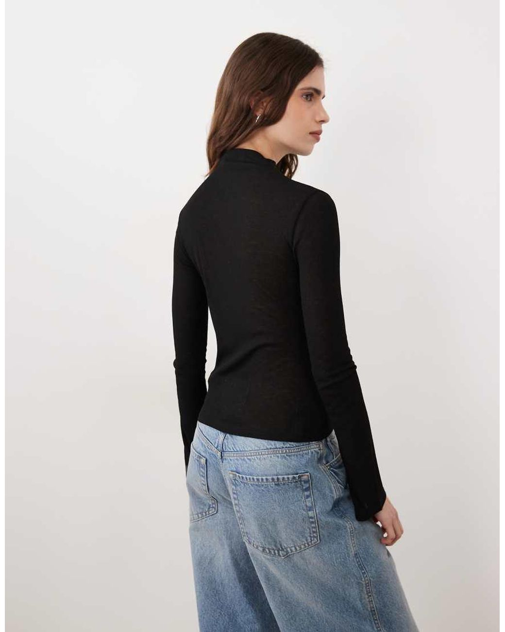 Miss Selfridge Black Sheer High Neck Top
