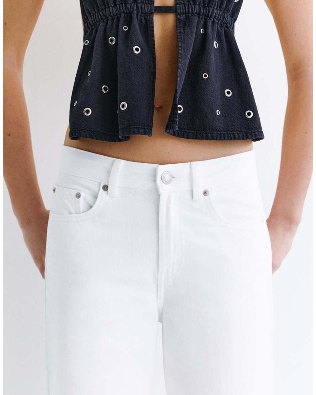 Pull&Bear White Low Waist Wide Leg Jeans