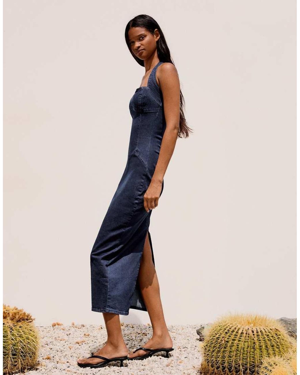Bershka Blue Denim Midi Dress
