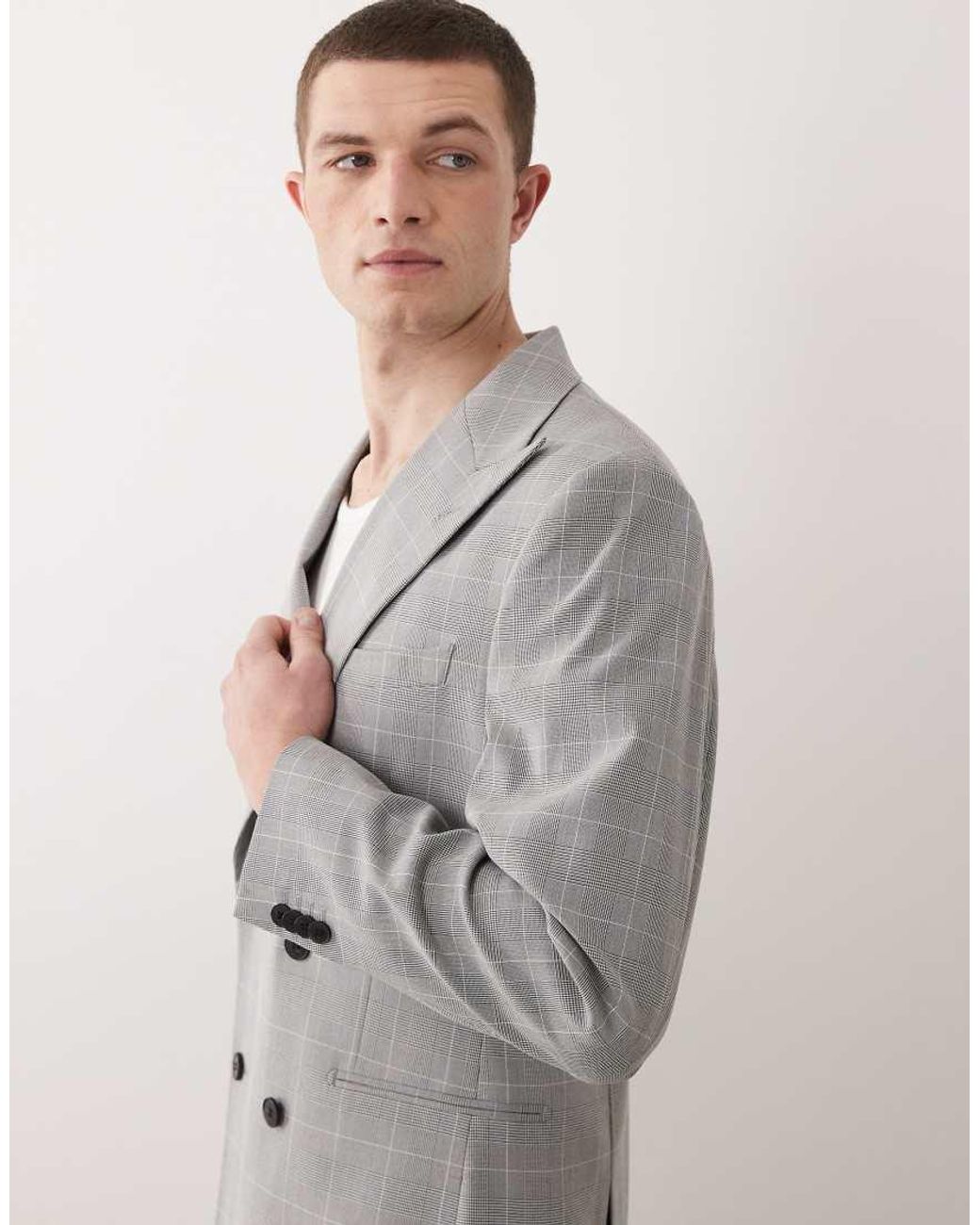 ASOS Gray Regular Double Breasted Suit Jacket for men