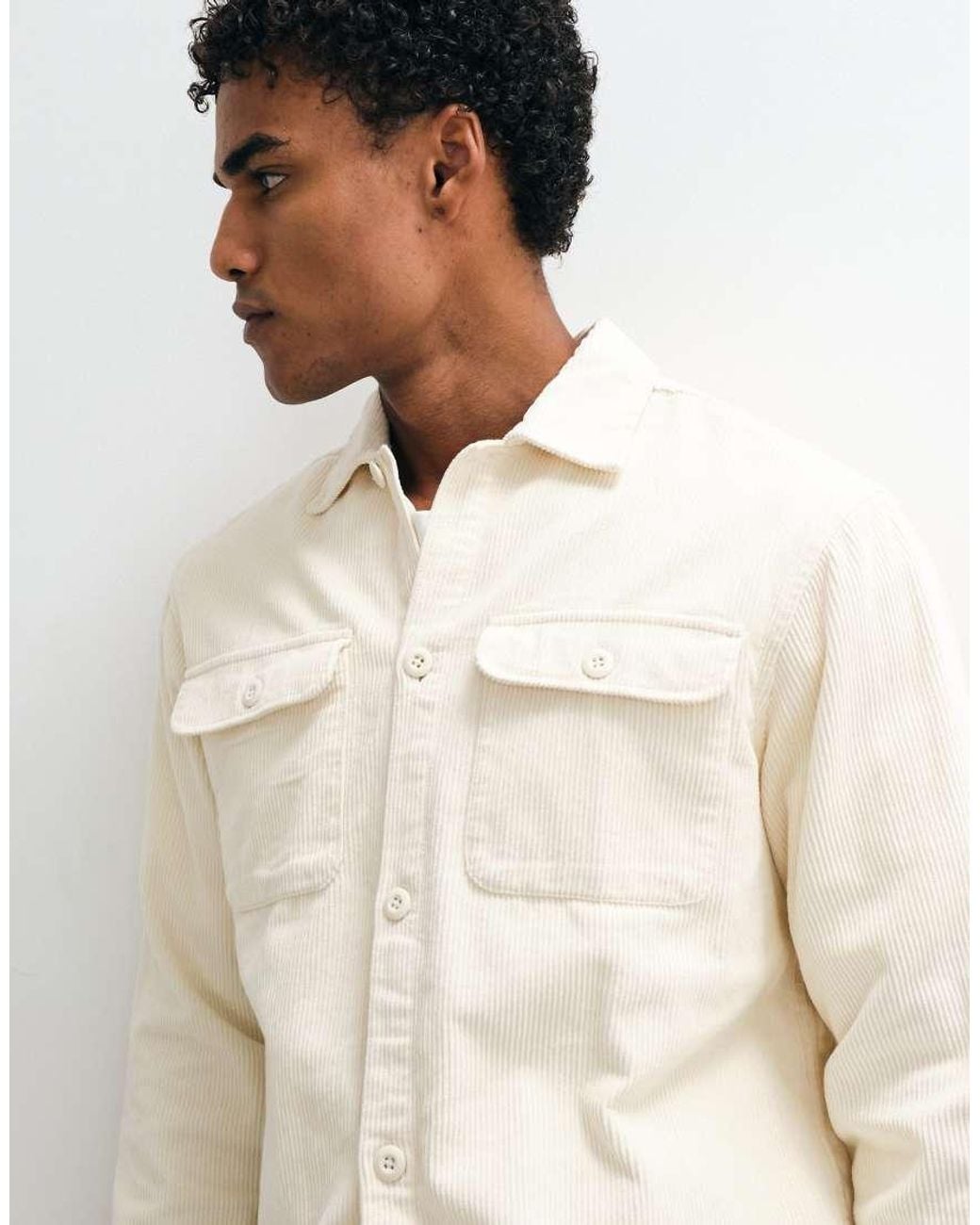 Jack & Jones White Double Pocket Cord Overshirt for men