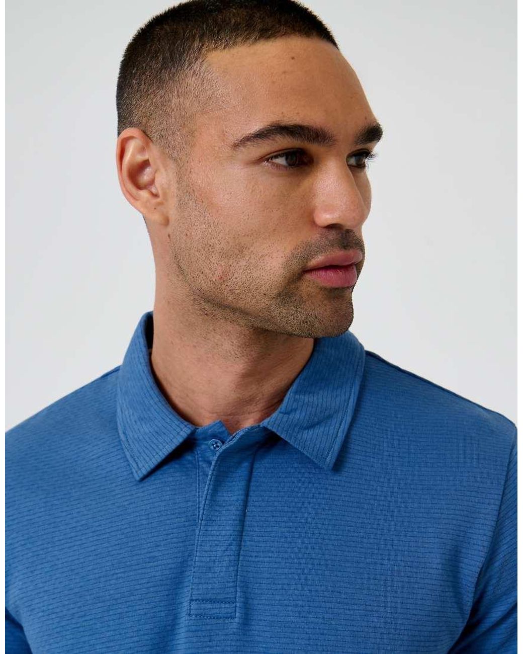 Threadbare Blue Textured Cotton Rich Polo Shirt for men