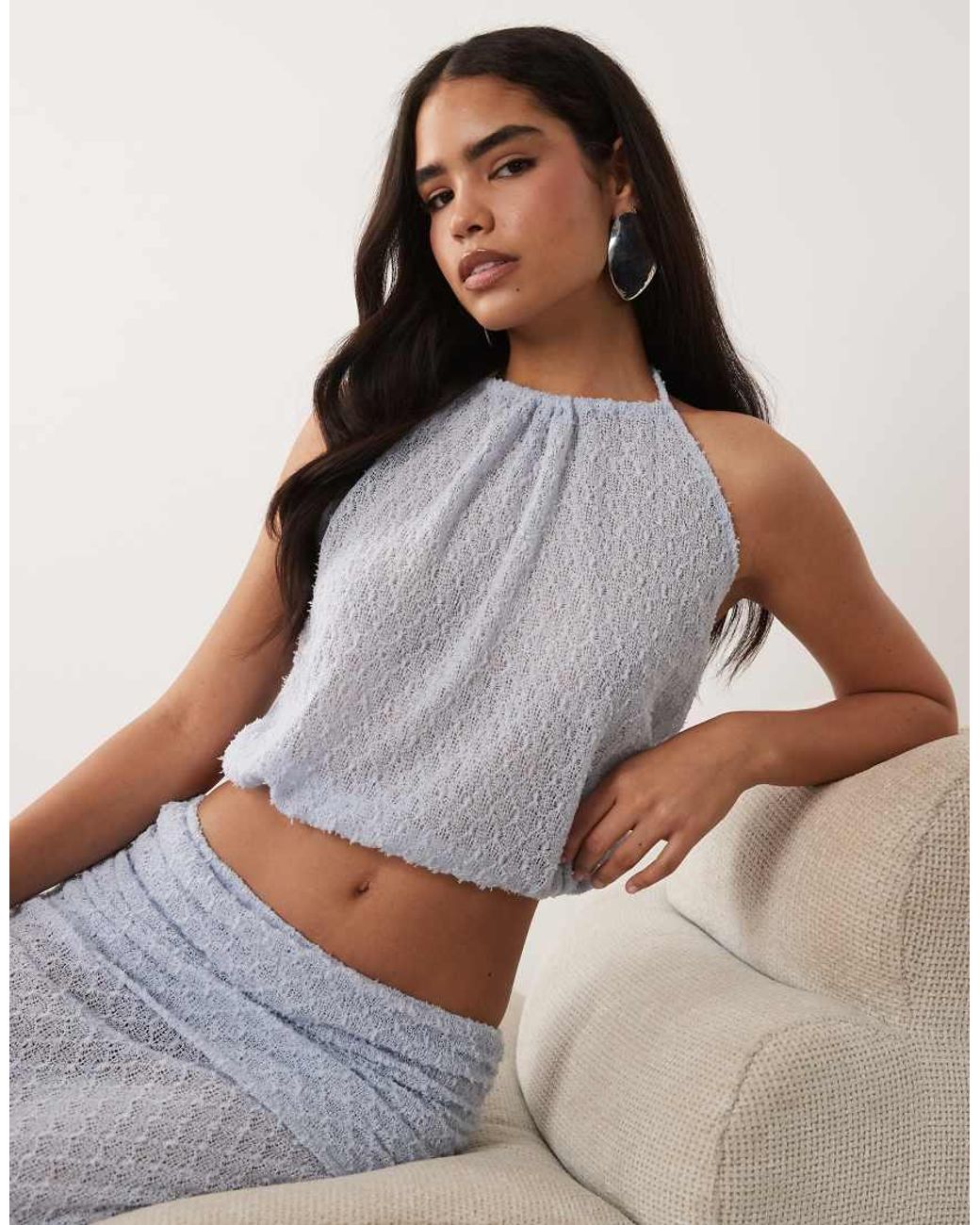 Noughts & Kisses Gray Knit Halterneck Top