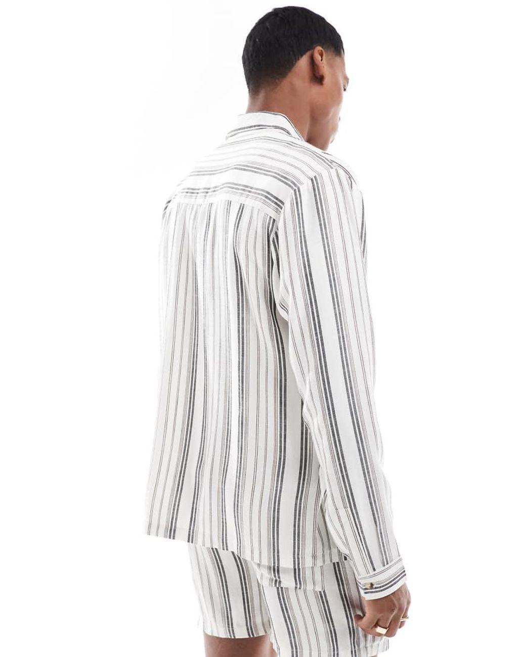 Another Influence White Long Sleeve Striped Shirt Co-ord for men