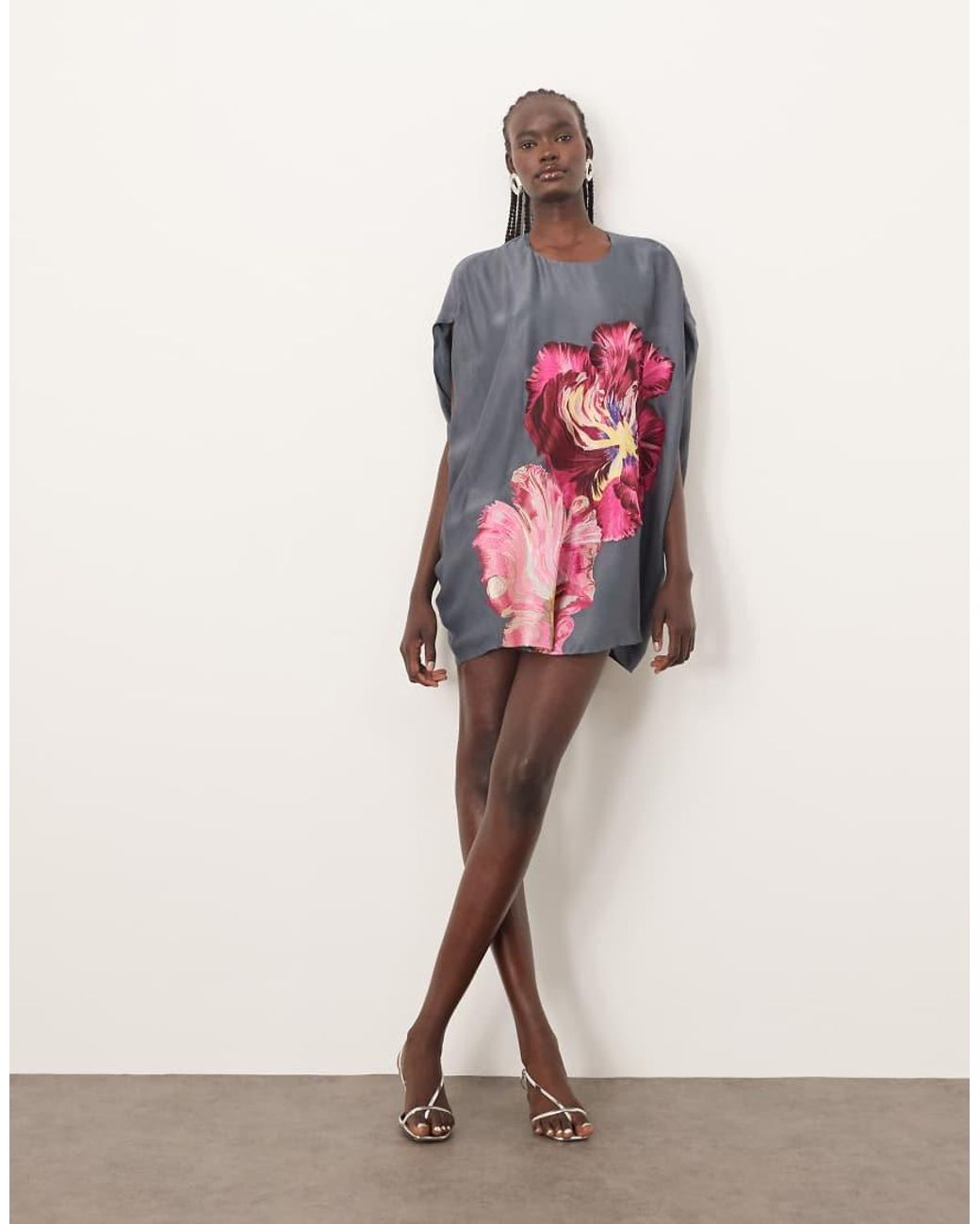 ARRANGE Pink Distorted Floral Embroidered Cocoon Mini Dress