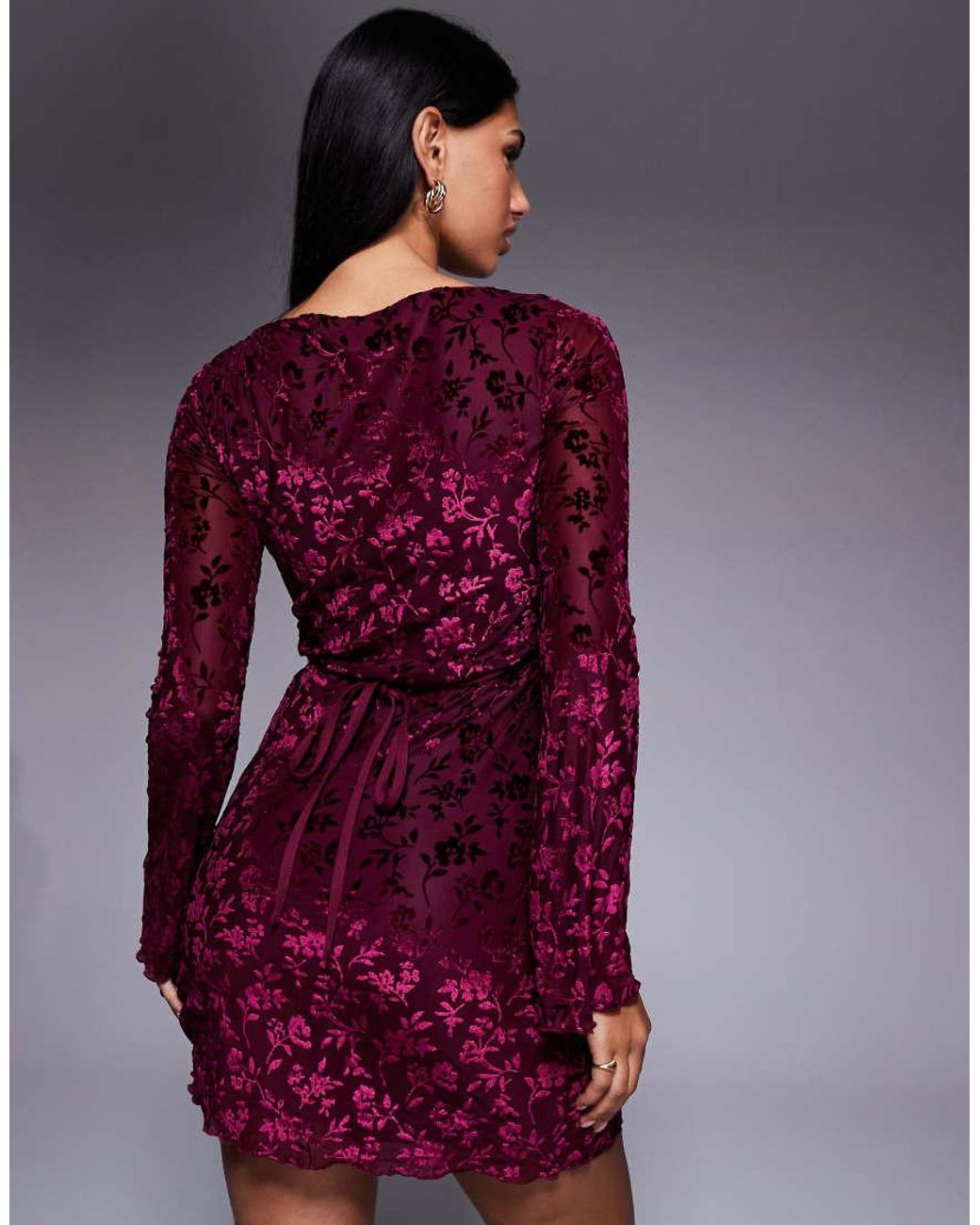 New Look Purple Flocked Mini Dress