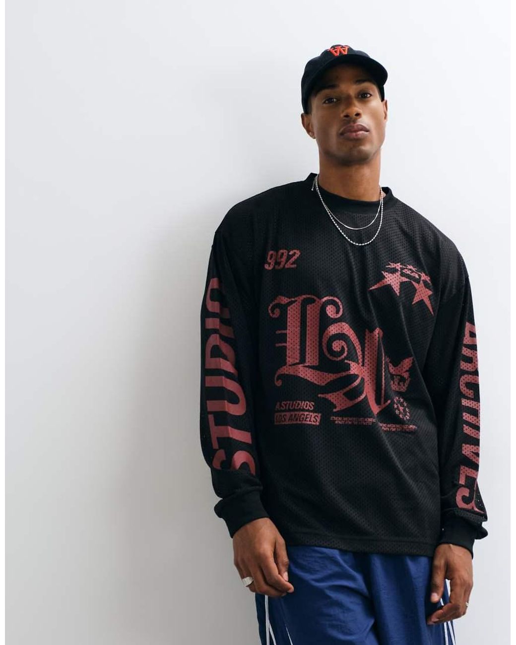ASOS Blue Oversized Long Sleeve T-shirt With Graphic for men