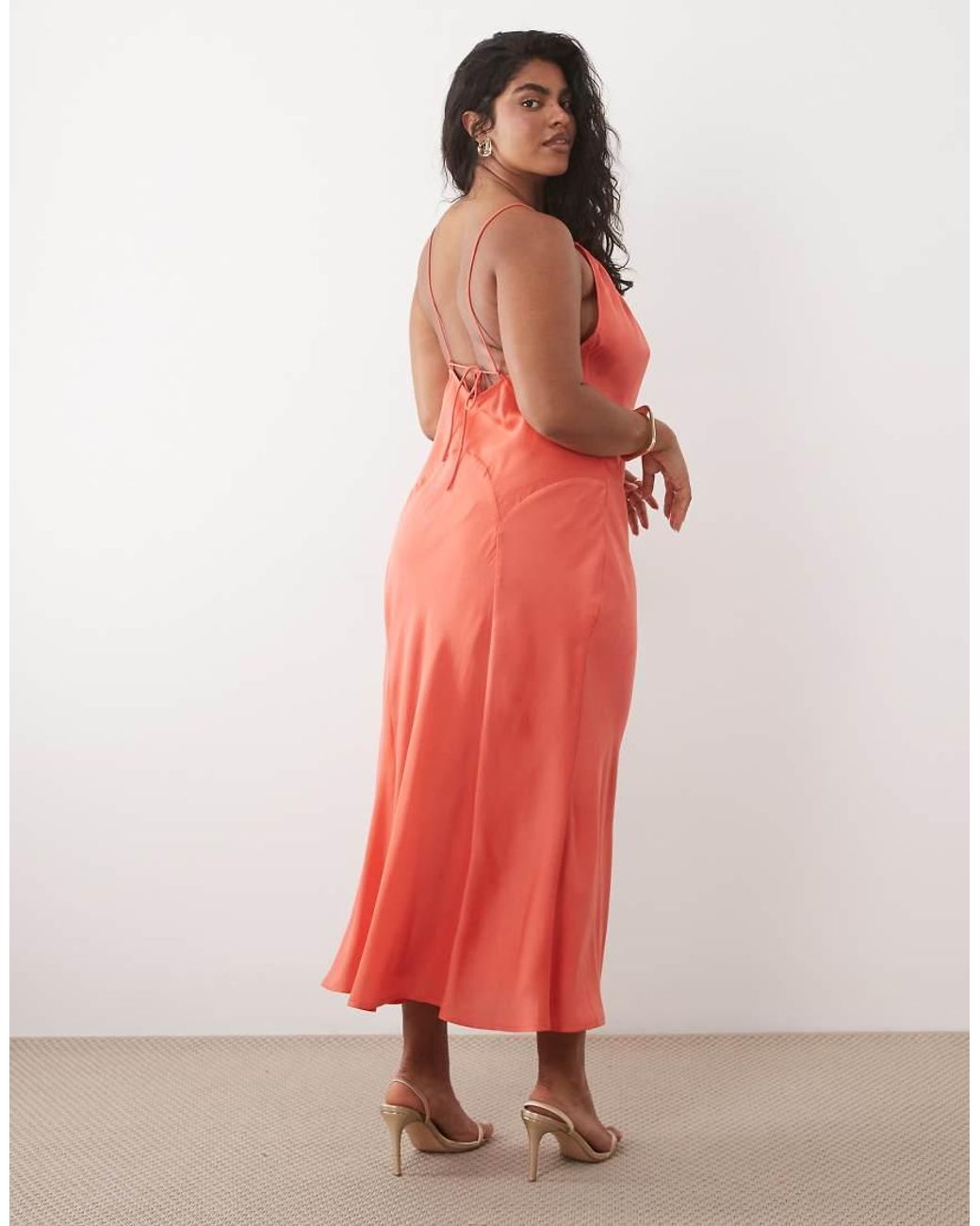 ASOS Red Asos Design Curve Scoop Neck Bias Cut Scarf Neckline Midaxi Dress