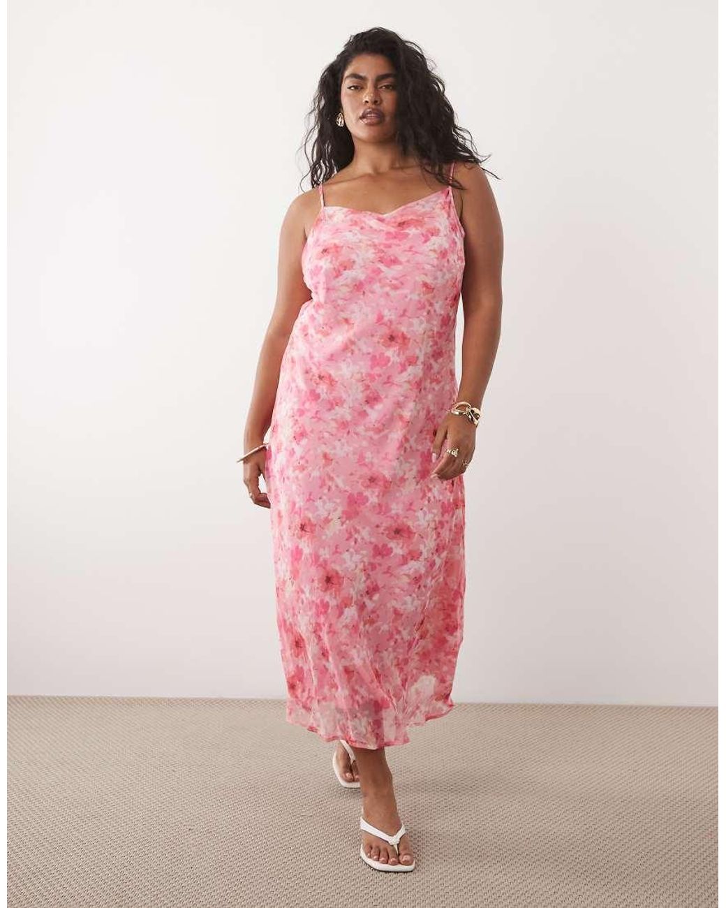 Vero Moda Pink Smilla Chiffon Cowl Neck Cami Midi Dress
