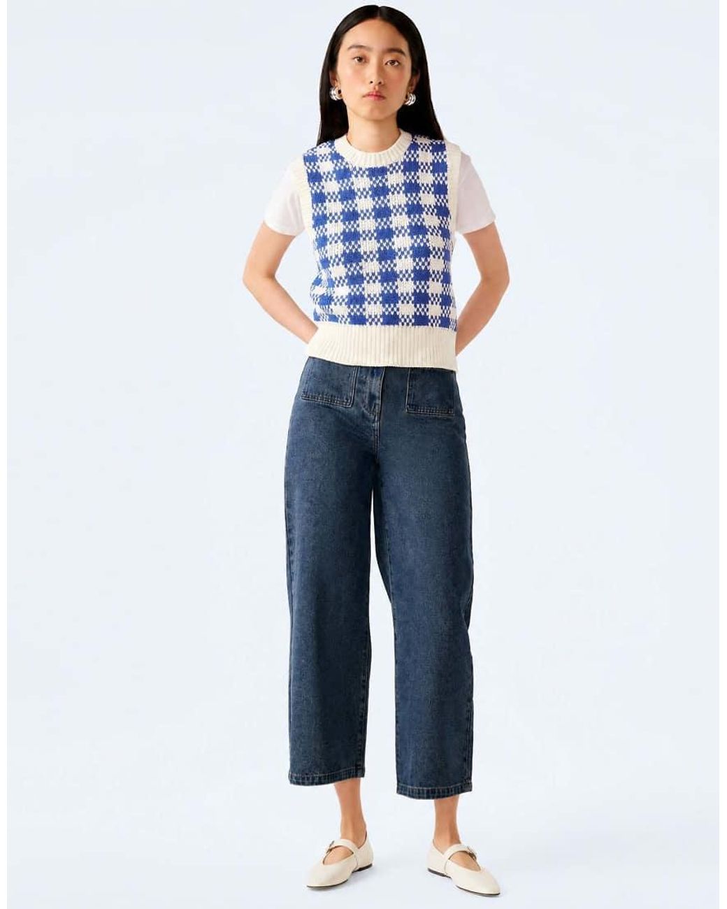 OMNES Blue Knitwear Bob Checked Cotton Knitted Vest