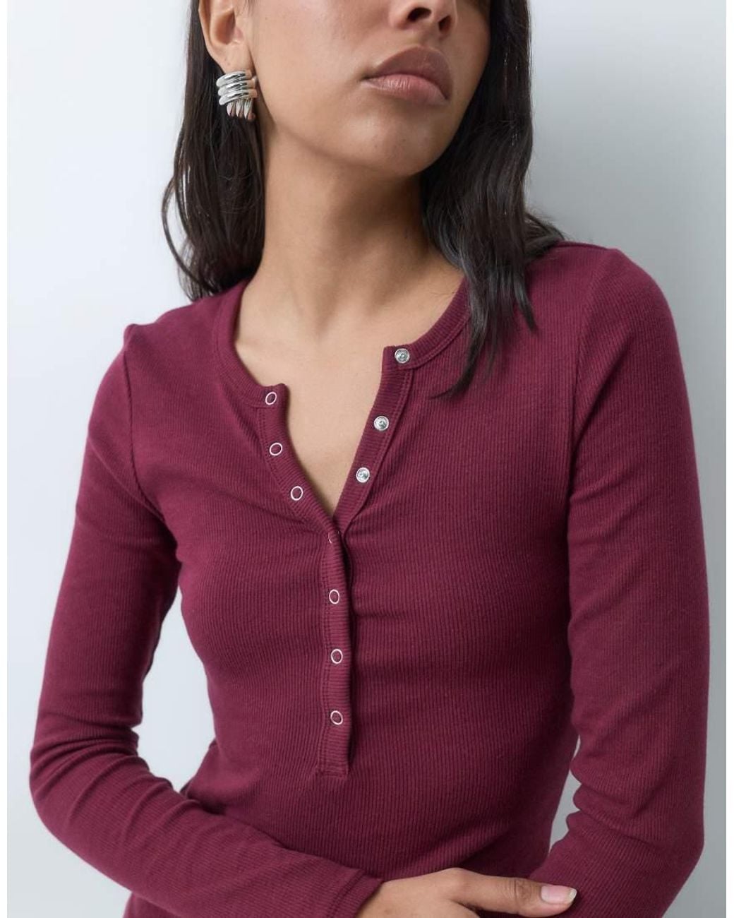 Cotton On Red Blake Henley Long Sleeve