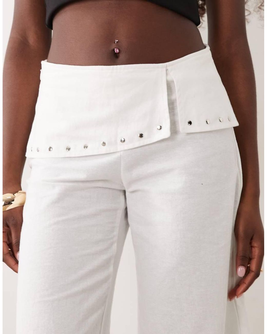 Motel Pink Oren Stud Waist Capri Trouser