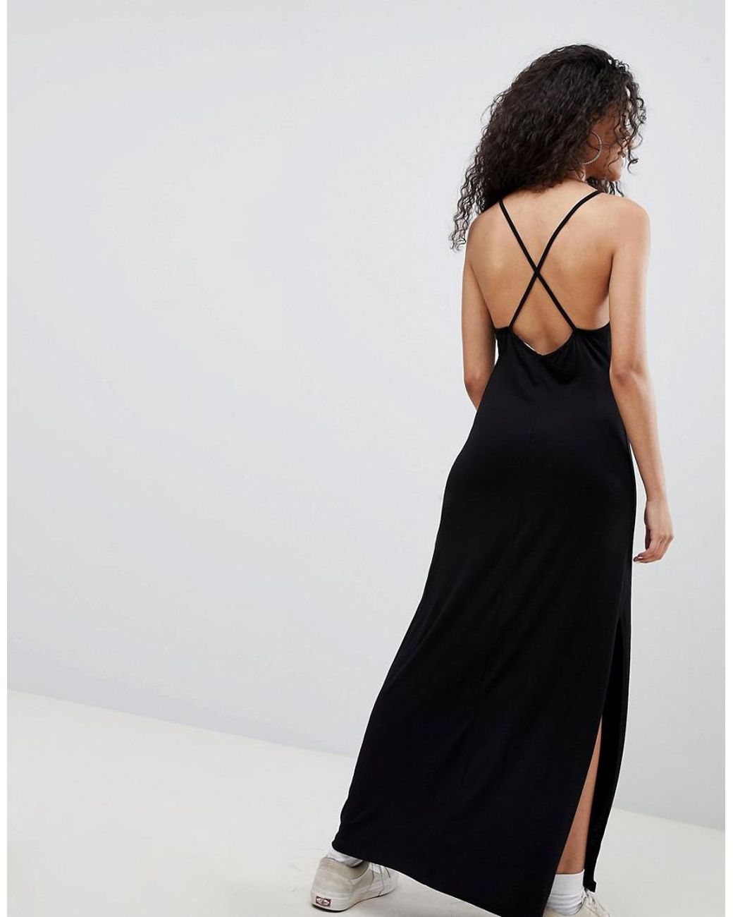 Bershka Denim Cami Maxi Dress In Black | Lyst