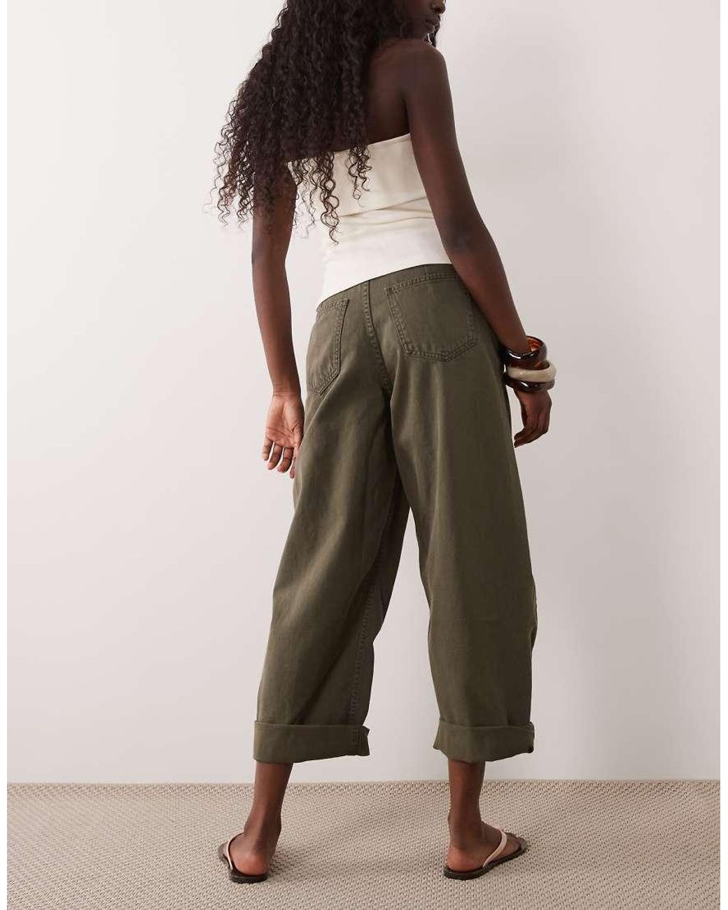 ASOS Natural Seam Front Turn Up Barrel Jeans