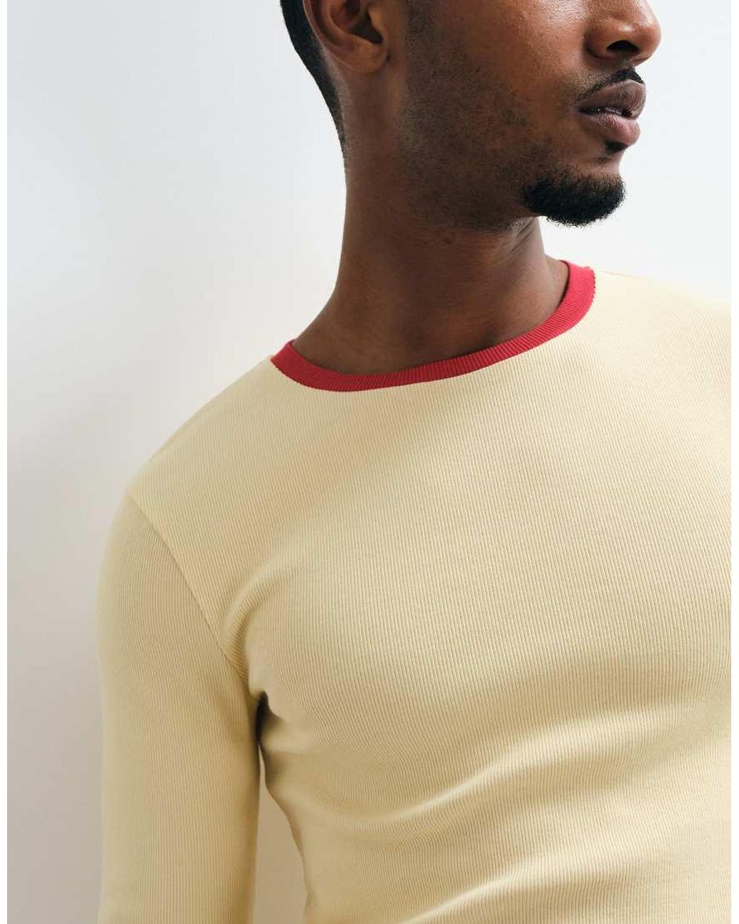 ASOS Natural Muscle Fit Long Sleeve Ringer T-shirt for men