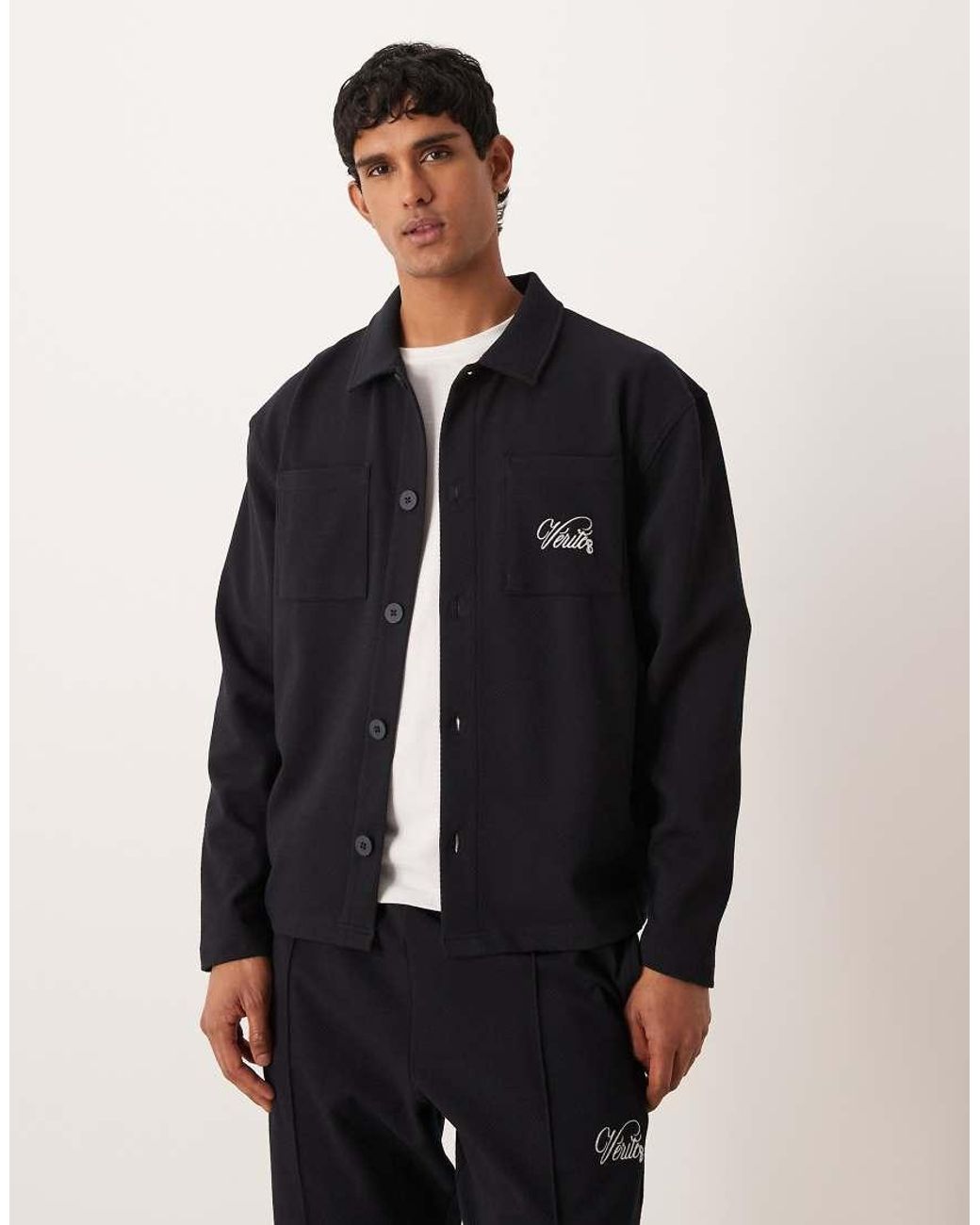 ASOS Blue Oversized Jacquard Shacket With Embroidery for men