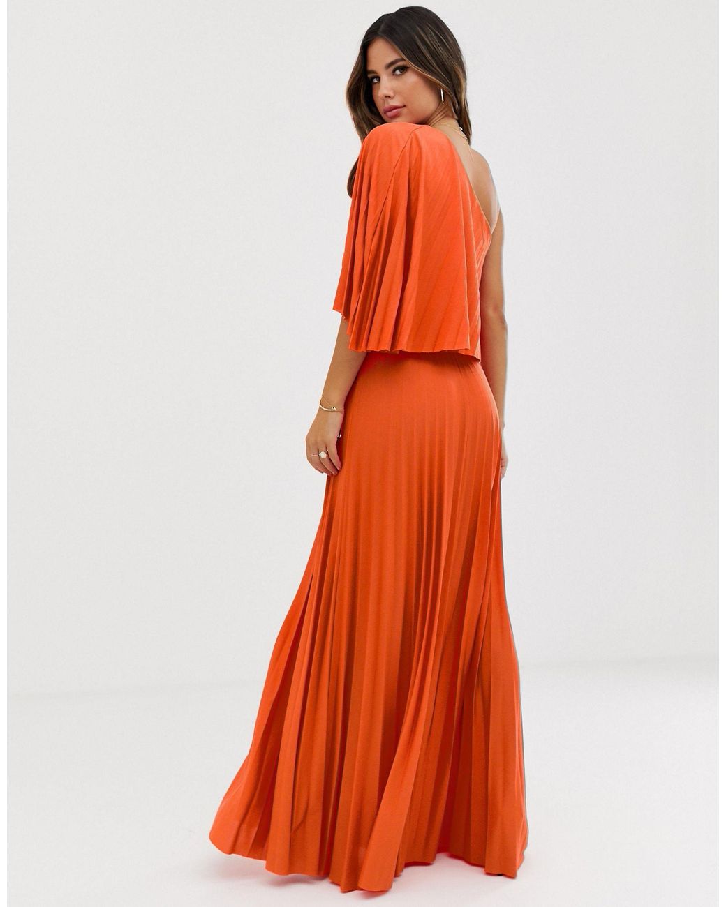 ASOS One Shoulder Pleated Crop Top Maxi Dress in Orange Lyst