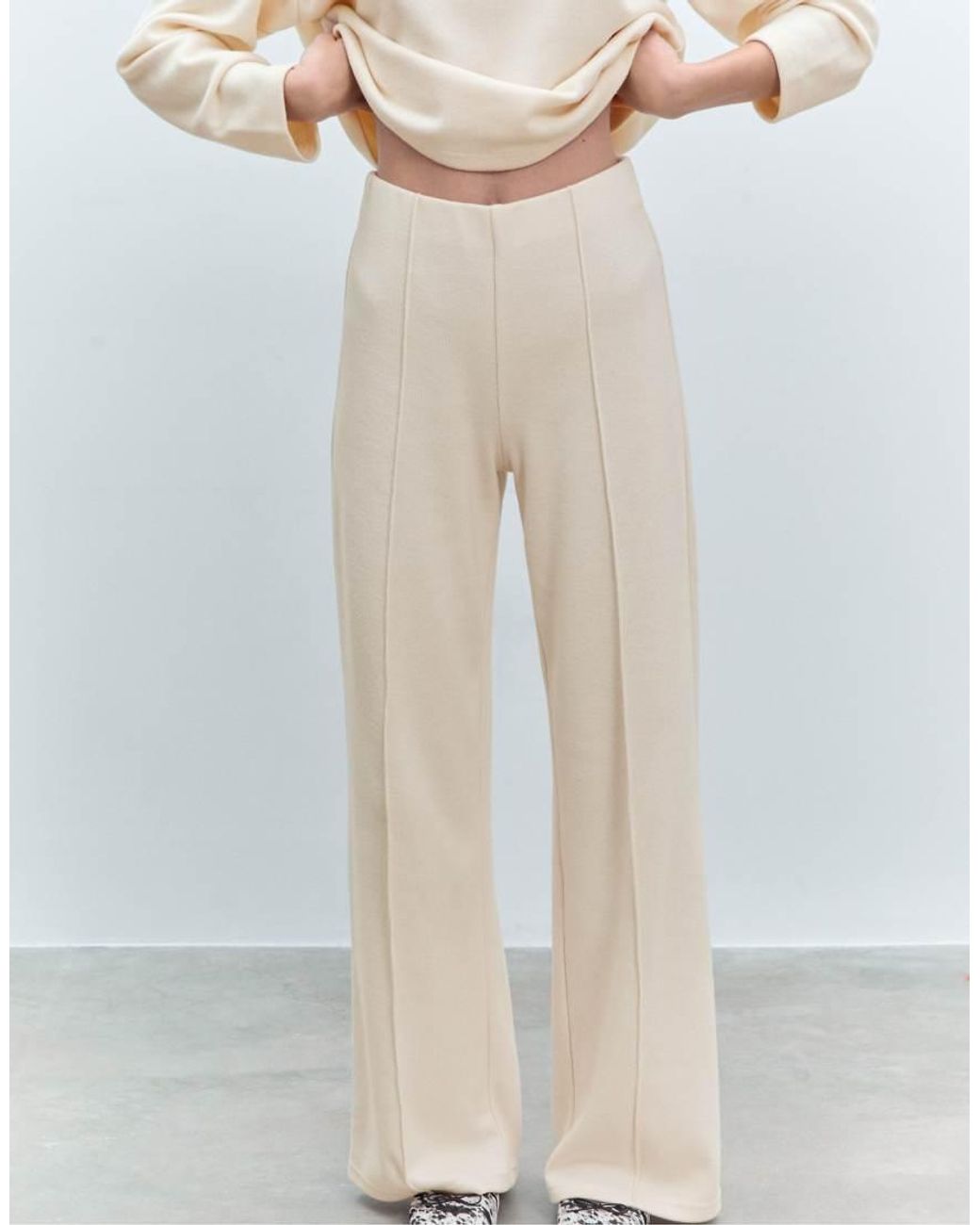 Stradivarius Gray Knit Trousers With Seam Detail