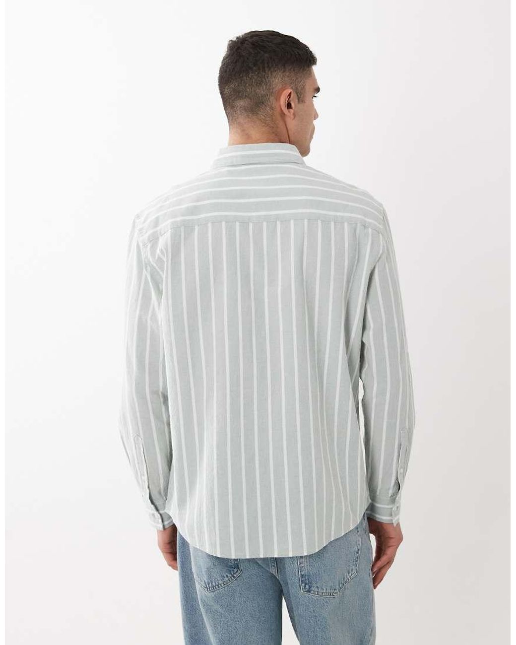ASOS Gray Relaxed Linen Look Stripe Shirt for men