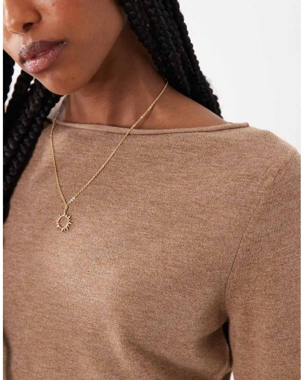 Threadbare Natural Knitted Slash Neck Top