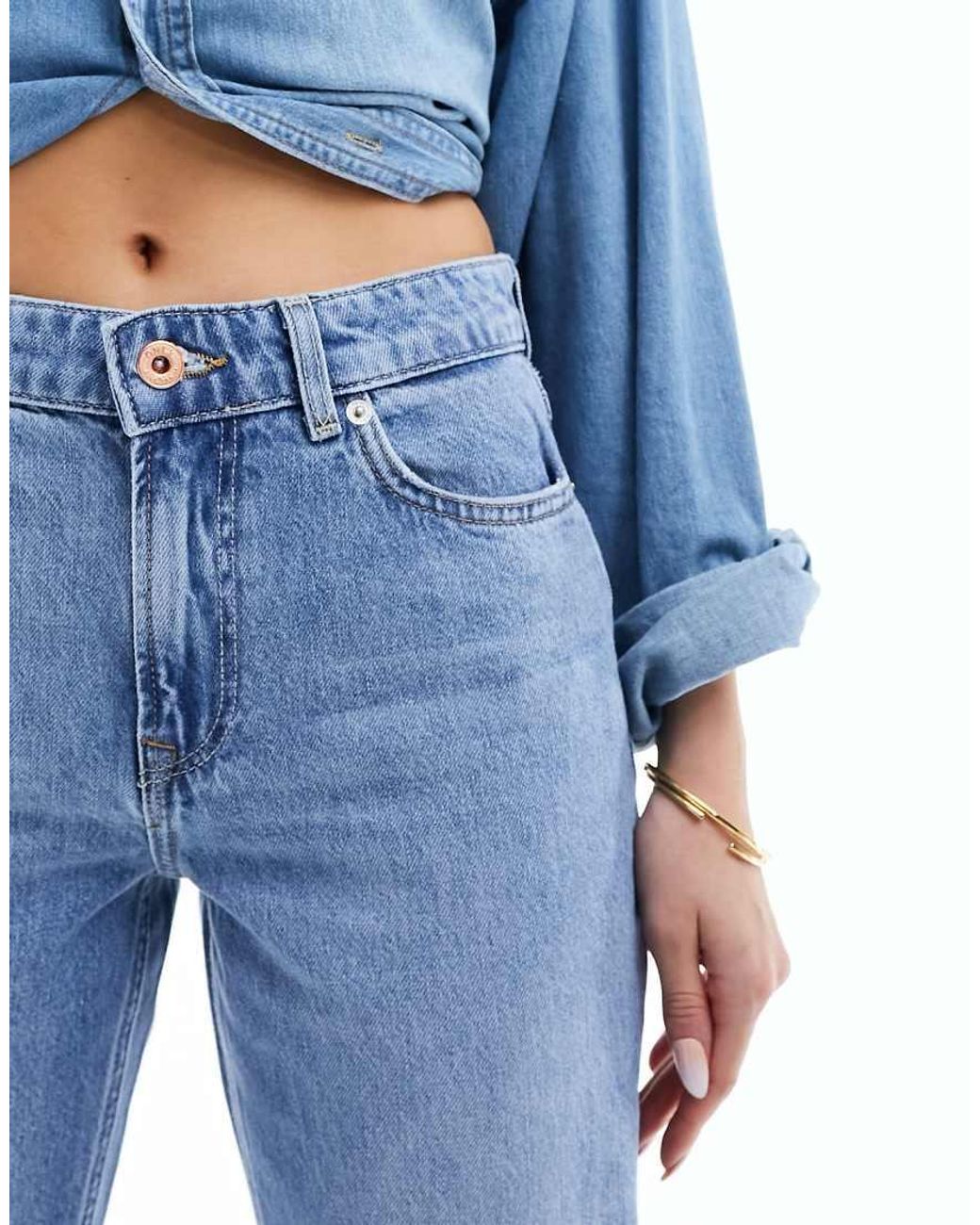 ONLY Blue Jaci Mid Rise Straight Jeans