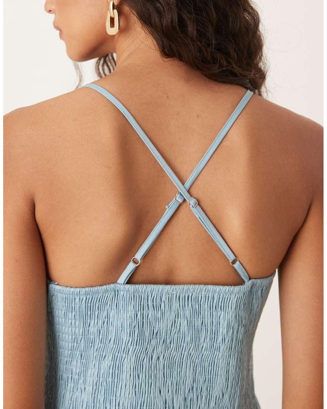 ASOS Blue Scoop Neck Crinkle Maxi Sundress With Cross Back