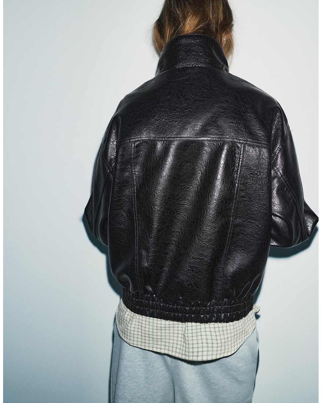 Pull&Bear Black Leather Effect Boxy Jacket