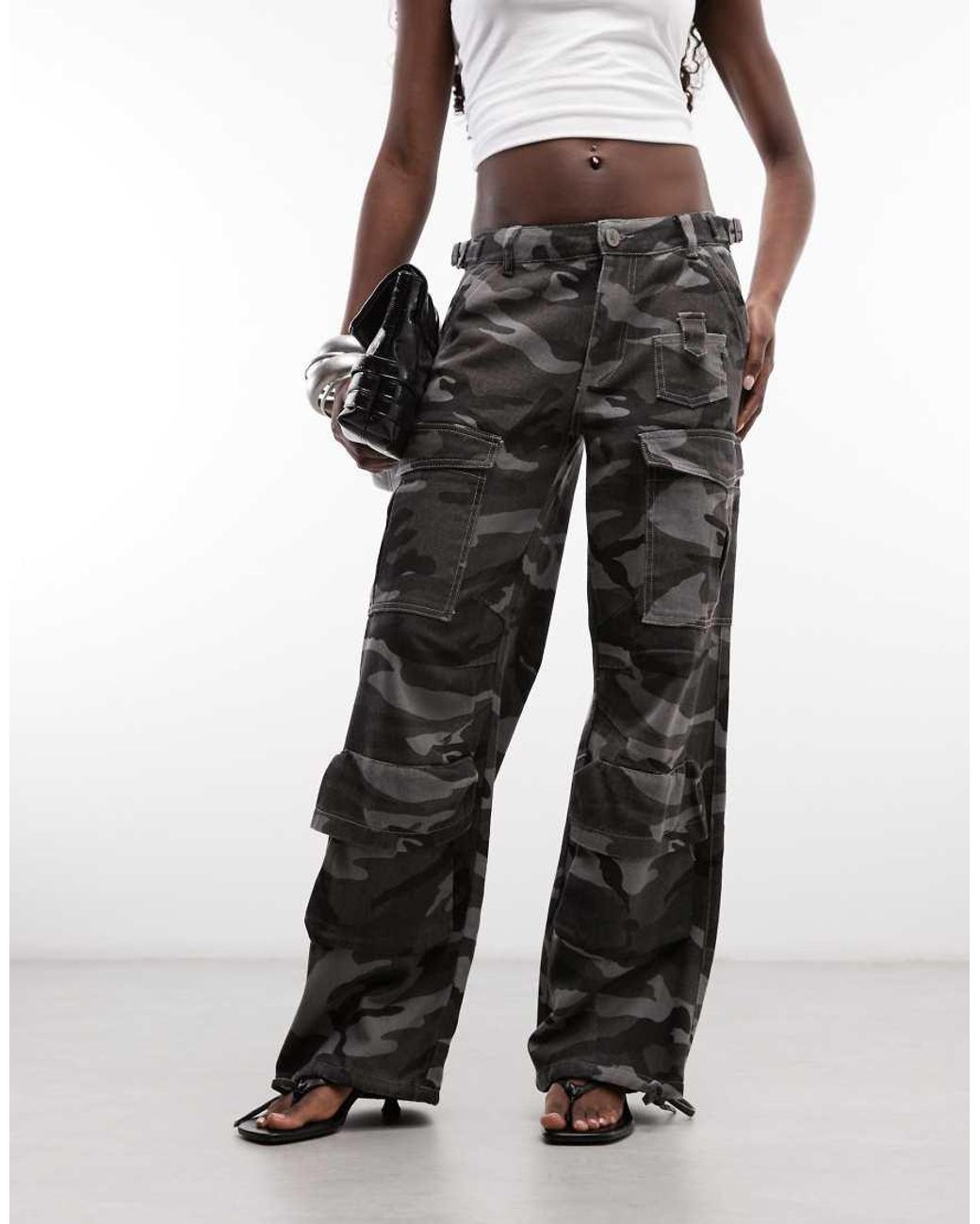 Liquor N Poker Black Low Rise Baggy Cargo Pants