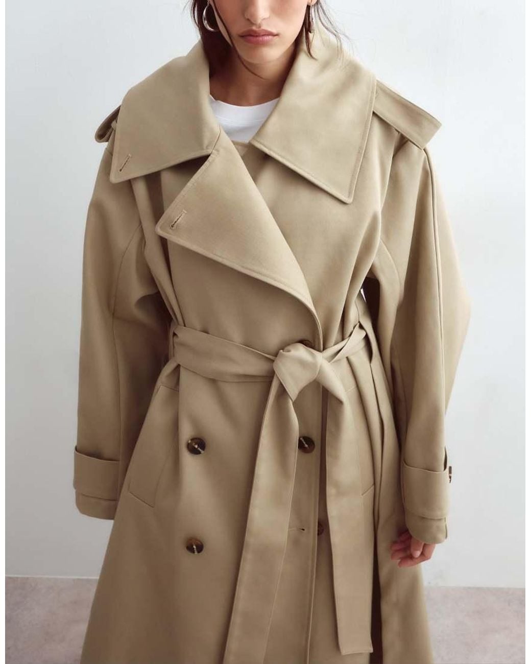 ARRANGE Natural Premium Belted Funnel Neck Trench Coat