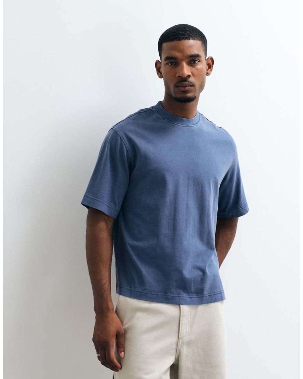 SELECTED Blue Heavyweight Washed T-shirt for men